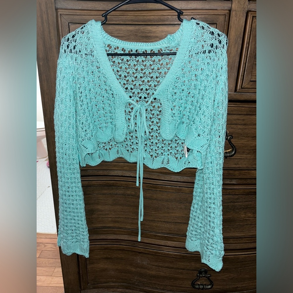 Shein crochet tie-front top